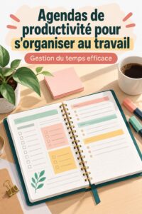Femme utilisant un planner de productivité au bureau pour mieux s'organiser.