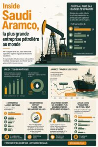 Vue aérienne du complexe de Saudi Aramco, leader mondial du pétrole.