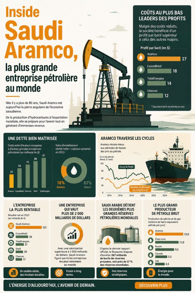 Vue aérienne du complexe de Saudi Aramco, leader mondial du pétrole.