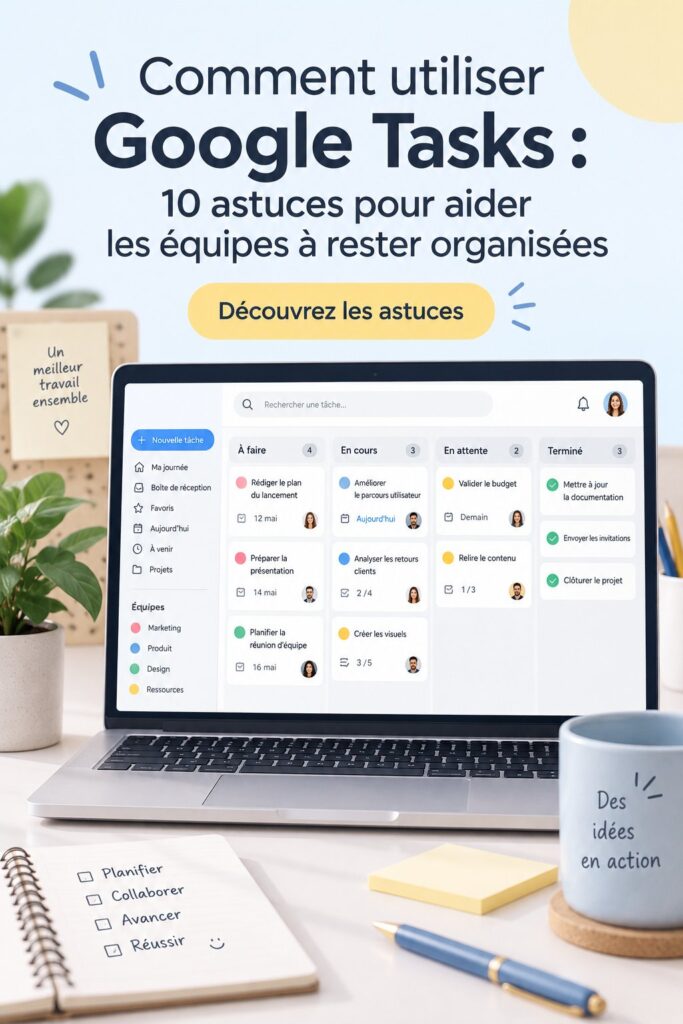 Capture d'écran de Google Tasks montrant des listes de tâches organisées
