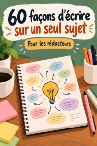 Un bureau avec des notes et des idées d'écriture sur un même sujet, illustrant le processus créatif en B2B.