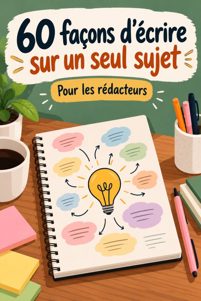 Un bureau avec des notes et des idées d'écriture sur un même sujet, illustrant le processus créatif en B2B.