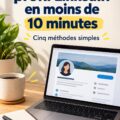 Femme professionnelle travaillant sur son profil LinkedIn avec un ordinateur portable