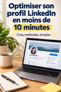 Femme professionnelle travaillant sur son profil LinkedIn avec un ordinateur portable