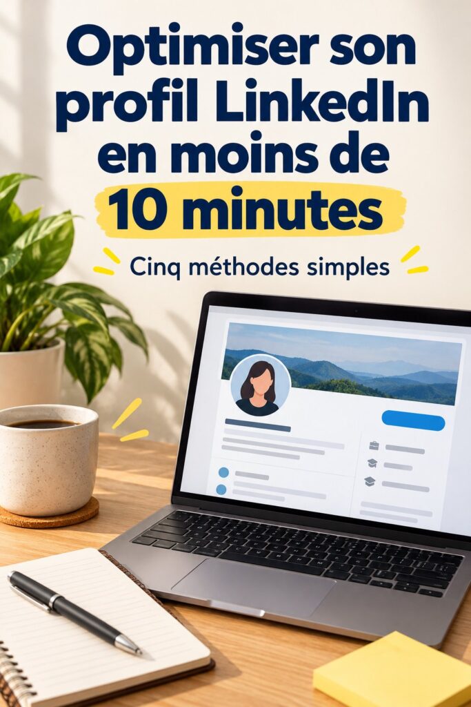Femme professionnelle travaillant sur son profil LinkedIn avec un ordinateur portable