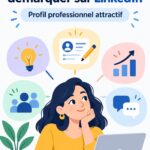 Femme professionnelle travaillant sur son profil LinkedIn.