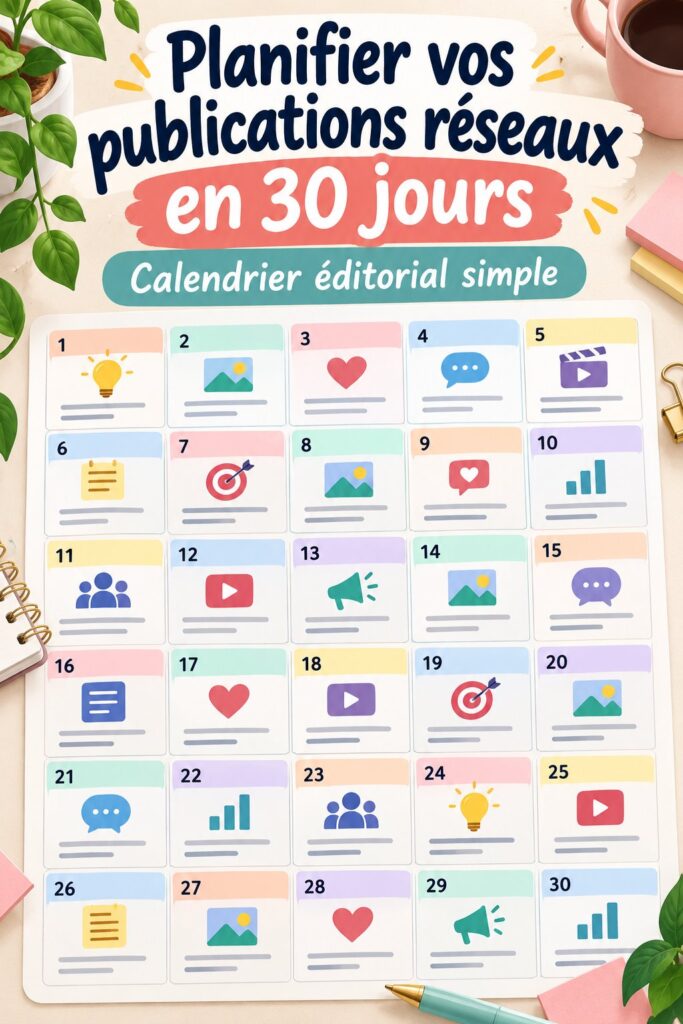 Calendrier de contenu pour réseaux sociaux sur une table