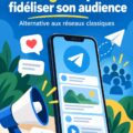 Une femme d'affaires créant un canal Telegram pour sa marque