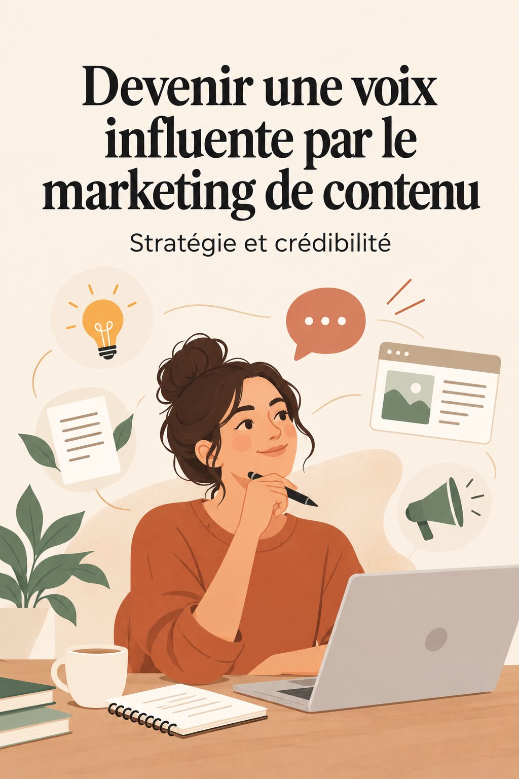 Femme professionnelle réfléchissant à des stratégies de marketing de contenu