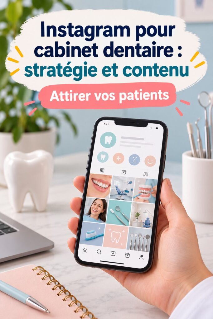 Un dentiste souriant prenant une photo pour son compte Instagram, mettant en avant son cabinet dentaire.