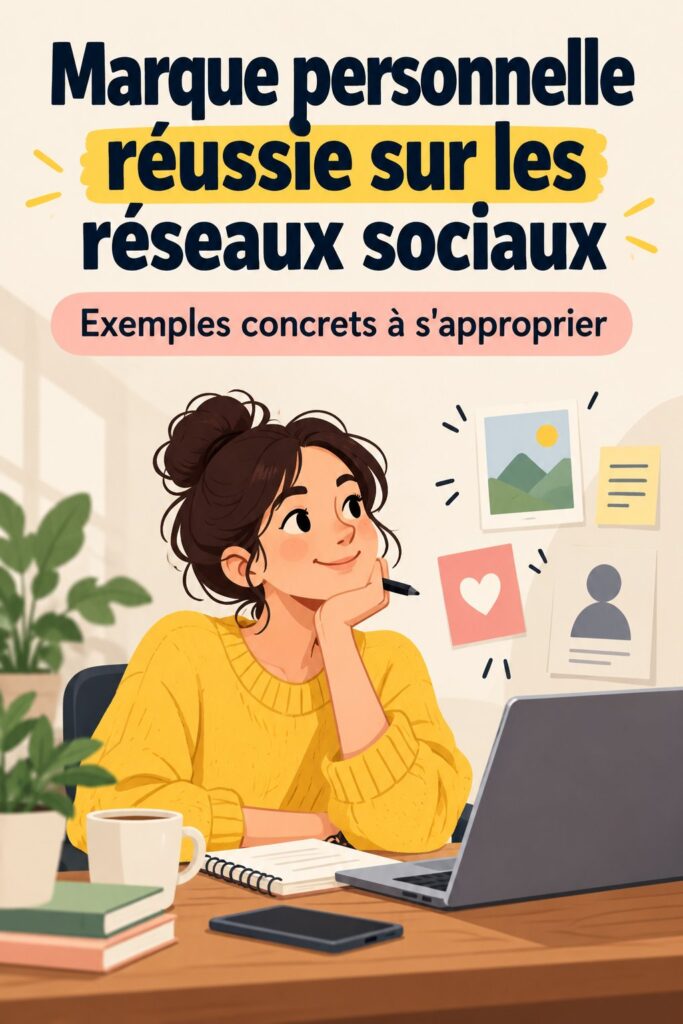 Femme utilisant un ordinateur pour développer sa présence en ligne et sa marque personnelle sur les réseaux sociaux.