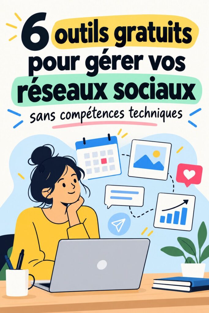 Femme utilisant un ordinateur pour gérer ses réseaux sociaux avec des outils gratuits