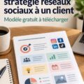 Image d'une femme présentant une stratégie de réseaux sociaux à un client en réunion.