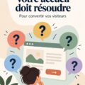 Une illustration d'une femme d'affaires analysant la page d'accueil de son site web pour optimiser son contenu marketing.