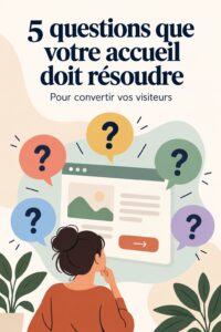 Une illustration d'une femme d'affaires analysant la page d'accueil de son site web pour optimiser son contenu marketing.
