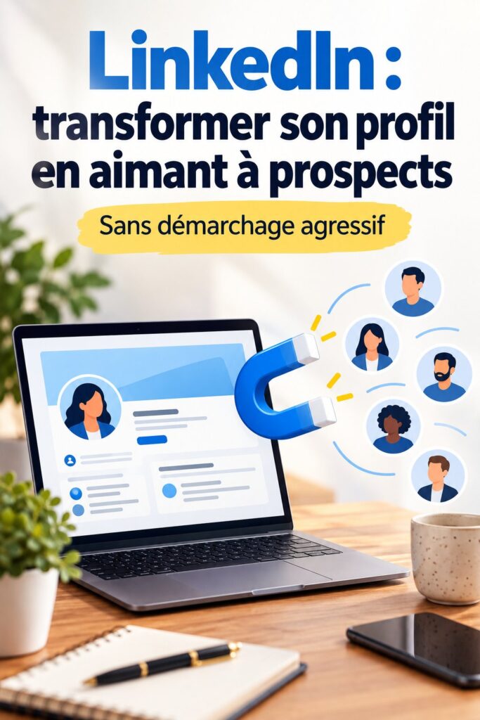 Un écran d'ordinateur affichant un profil LinkedIn optimisé pour attirer des prospects.